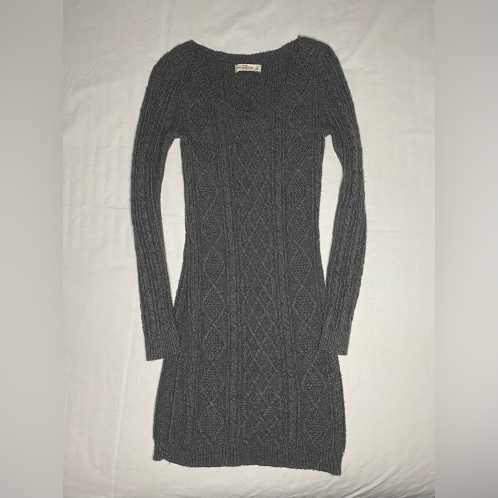 Abercrombie Fitch Sweater Dress Sz Small Gray Ribbed Bodycon Academia Preppy